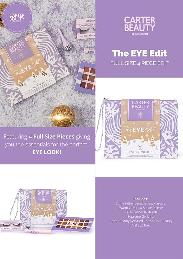 Carter Beauty The Eye Edit - Accentuates The Eyes - Transform Your Eye Makeup Look - Includes Mascara, Eyeshadow Palette, Gel Liner, Natural False Lashes - Vegan And Paraben Free - 5 Pc Gift Set