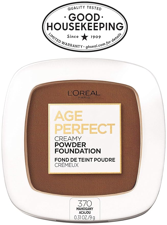 L'Oreal Paris Age Perfect Creamy Powder Foundation Compact, 370 Mahogany, 0.31 Ounce