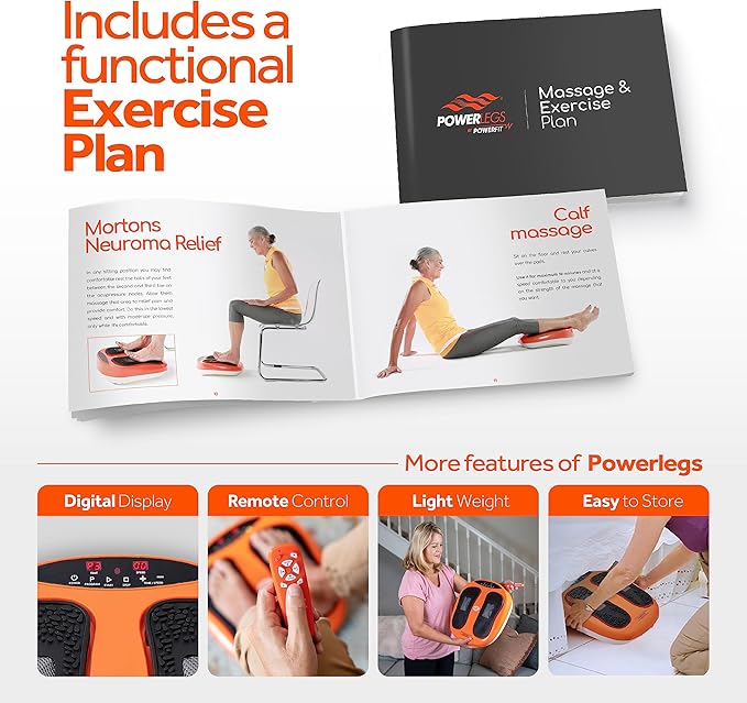 Power Legs Electric Foot Massager Machine with Remote Control, Adjustable Speed, Vibration - Calf Massager - Feet Massager for Neuropathy Pain Relief, Plantar Fasciitis, Leg Blood Circulation (Orange)