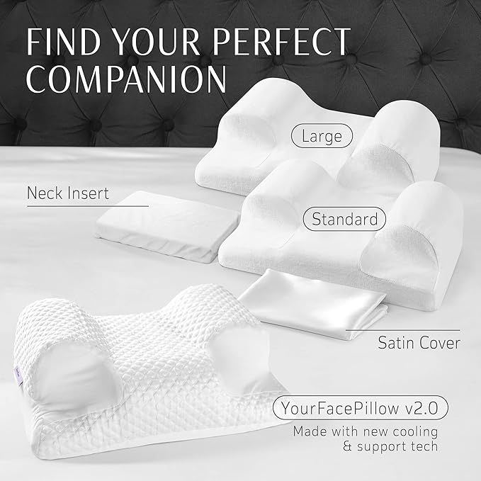 YourFacePillow - Ergonomic Cervical Memory Foam Pillow for Back Sleeping - Neck & Shoulder Support - Best Sleep Alignment - Large with Satin Case