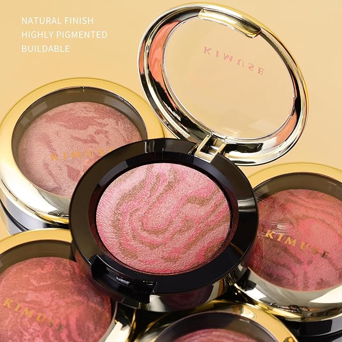 KIMUSE Baked Blush, Lighting Glow Marbleized Blush Powder Blush, Contour & Highlight Face for a Creamy Lightweight Natural Finish