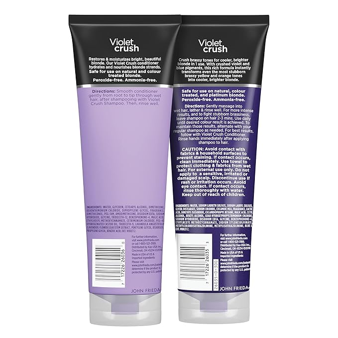 John Frieda Violet Crush Purple Shampoo and Conditioner Set for Blonde Hair, Neutralizes Yellow Tones for Bleached, Blonde, and Platinum Hair, 8.3 Oz, Pack of 2