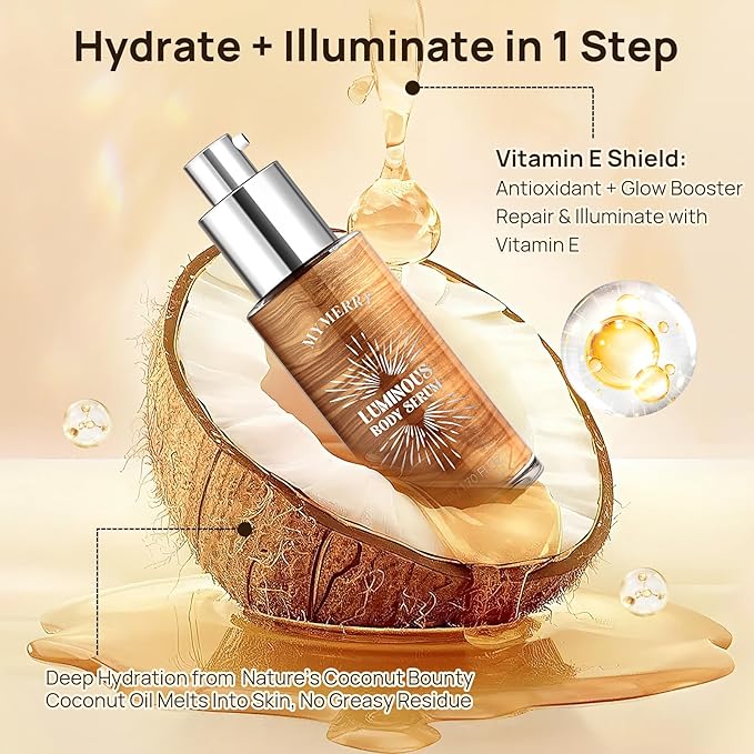 Body Shimmer Oil, 50ml Sunscreen Liquid Highlighter Bronzer Body Glitter Oil Long Lasting Moisturizing Makeup Lotion Illuminate Serum Glow Shimmer Skin 1.7 Fl Oz(Shining White #03)