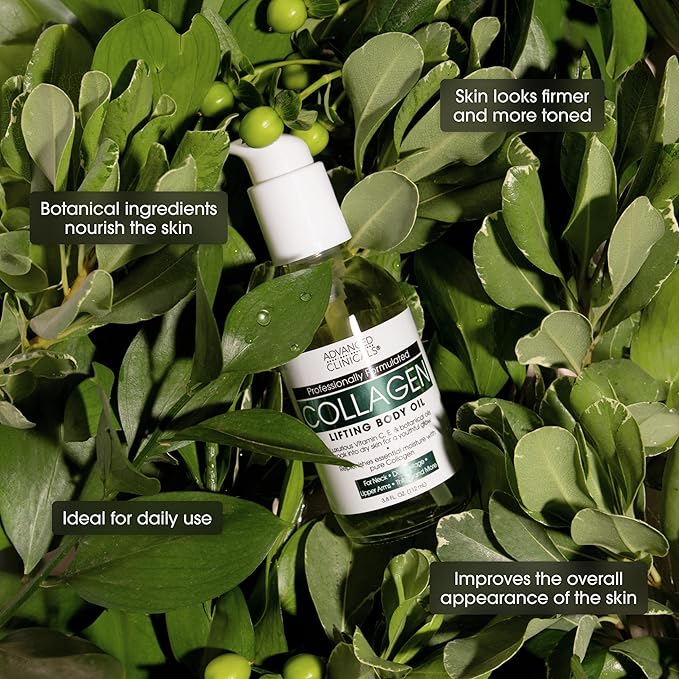 Advanced Clinicals Collagen Body Oil + Unscented Collagen Cream Body Lotion & Face Cream 2PC Beauty Skin Care Set For Women & Men For Improving Appearance Of Crepey Skin, Dry Skin, & Wrinkles, 2pc