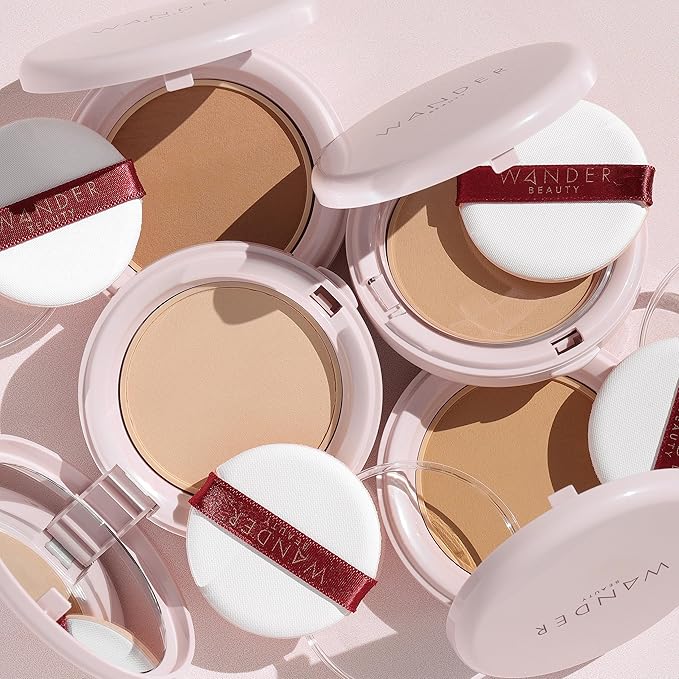 Wander Beauty Wanderlust Powder Foundation - Rich - Blurs and Evens Skin Tone - Perfects and Hydrates With Hyaluronic Acid, Aloe, Honeysuckle, & Vitamin E - Lightweight, Buildable Coverage - 0.31 oz