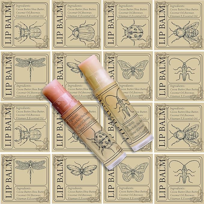 CRASPIRE Lip Balm Labels 80pcs Homemade Lip Balm Labels 2” Clear Lip Balm Labels for Tubes Printable Waterproof Lip Balm Stickers Labels for Lip Balm Handcream Candle Container(Insect-Brown)