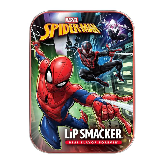 Lip Smacker Marvel Spiderman Holiday 3 pcs Flavored Lip Balm Tin, Stocking Stuff For Boys