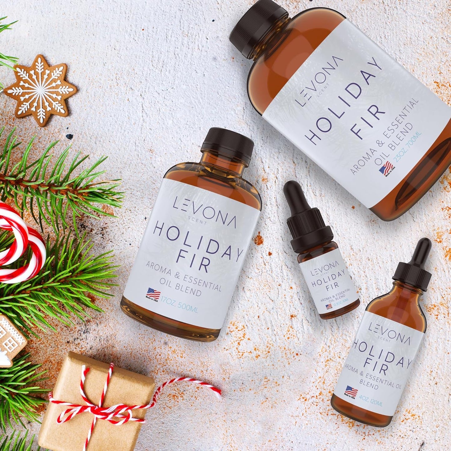 Levona Scent Christmas Essential Oils for Diffuser: Holiday Fir Essential Oil for Diffusers for Home - Essential Oils with Notes of Sandalwood & Amber Oil - Winter Fir and Balsam Fragrance - 700Ml