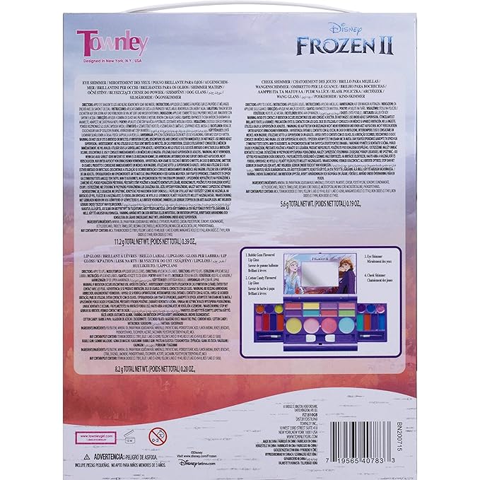 Disney Frozen Elsa Anna Cosmetic Compact Set with Mirror 22 lip glosses, 4 Body Shines, 6 Brushes Colorful Portable Foldable Washable Makeup Beauty Kit Box Set for Girls Kids Toddler