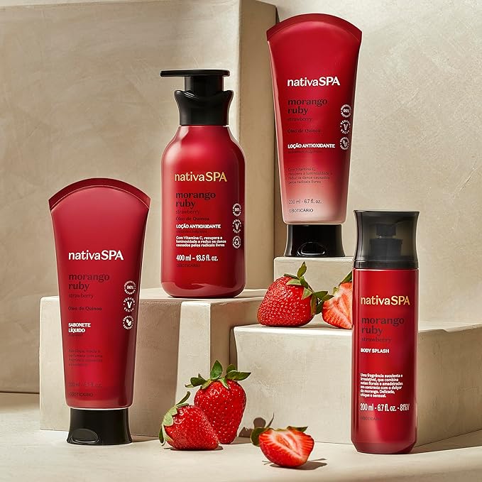 Nativa SPA by O Boticário, Ruby Strawberry Antioxidant Body Lotion, Brightening Vitamin C and Nourishment for Radiant Skin, 13.5 Ounce