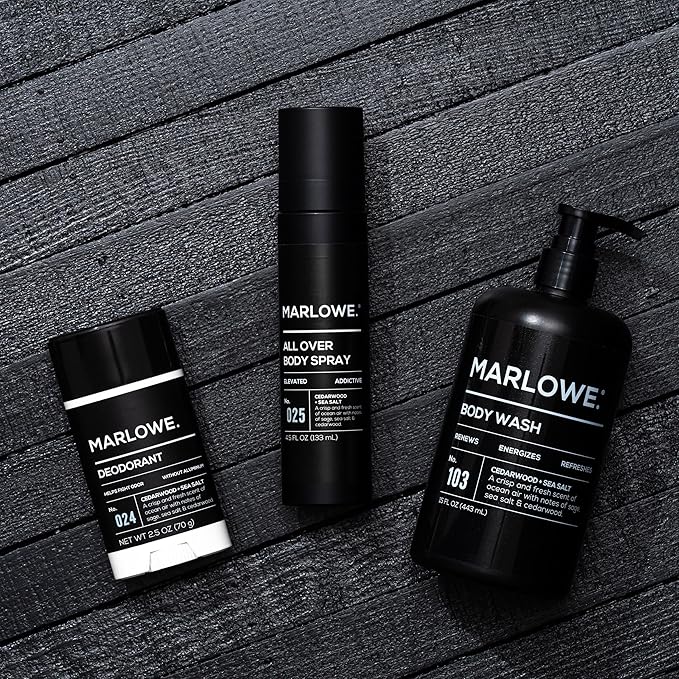 MARLOWE. No. 103 Body Wash 15 oz Pump, Cedarwood + Sea Salt, Energizing & Refreshing Shower Gel, Willow Bark & Green Tea Extracts, Cleanses, Moisturizes, Smooths & Nourishes, Fresh & Zesty Scent