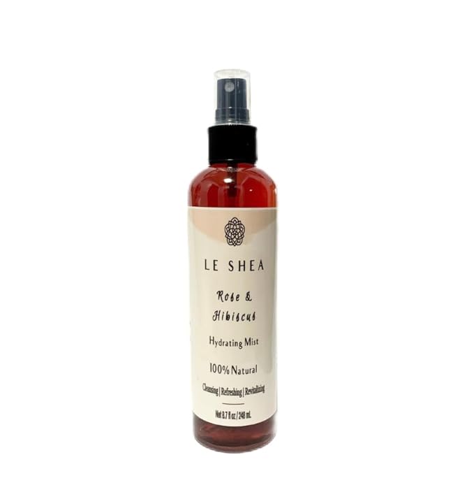 LE SHEA Hibiscus & Rose Water Spray w Aloe, Essential Oil, Refresh Condition Braid Dreadlock Loc Rosewater Facial Skin Body Face Mist 8.7 oz