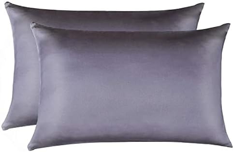 100% Mulberry Silk Pillowcases Set of 2 for Hair and Skin and Super Soft and Breathable Standard Size Nature Silk Pillowcases (Standard, Gray)