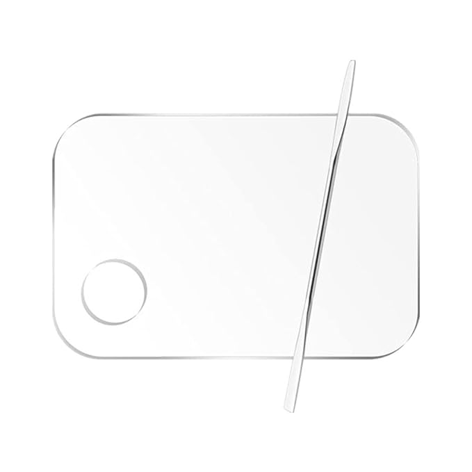 Set of 2 Acrylic Makeup Palette and Metal Spatula Acrylic Cosmetic Palette Cosmetic Artist Palette Mixing Palette with Spatula Nail Art Eye Shadow Lipsticks Mixing Makeup Tools, 10 x 15cm