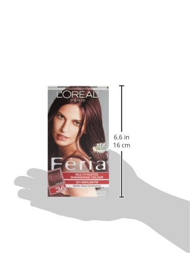 L'Oreal Paris Feria Multi-Faceted Shimmering Permanent Hair Color, 36 (Chocolate Cherry) Deep Burgundy Brown, Pack of 2 Hair Dye Kit