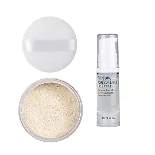 PHOERA Setting Powder and PHOERA Face Primer Makeup, Control Oil Brighten Skin Color Cover Blemish Whitening Face Setting Loose Powder（2 Pcs） (01 Translucent +makeup primer)