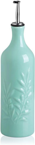 Sweejar Ceramic Olive Oil Dispenser Bottle, 24 Oz Relief Design EVOO Oil and Vinegar Dispensing Bottle with Spout for Kitchen, Set of 1 (Turquoise)
