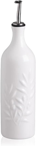 Sweejar Large Ceramic Olive Oil Dispenser Bottle, 24 Oz Relief Opaque Oil Cruet Protects Oil To Reduce Oxidation, Storage Oil, Vinegar, Soy Sauce, Coffee Syrup, Liquids, Set of 1 (White)