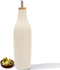 HOMCDALY Ceramic Olive Oil Dispenser for Kitchen, Stoneware 16oz Oil and Vinegar Bottles Dispenser, Kitchen Dispenser Bottle for EVOO Vinegar Syrups, Modern Farmhouse Design(W)