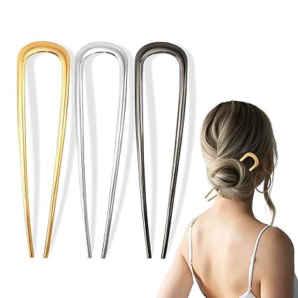 U-shaped Hairpin for women hair accessories- Elegant Metal French hair pin for a firm updo, Easily creating French buns and braids, stable and comfortable all day, 1pc (Gold)