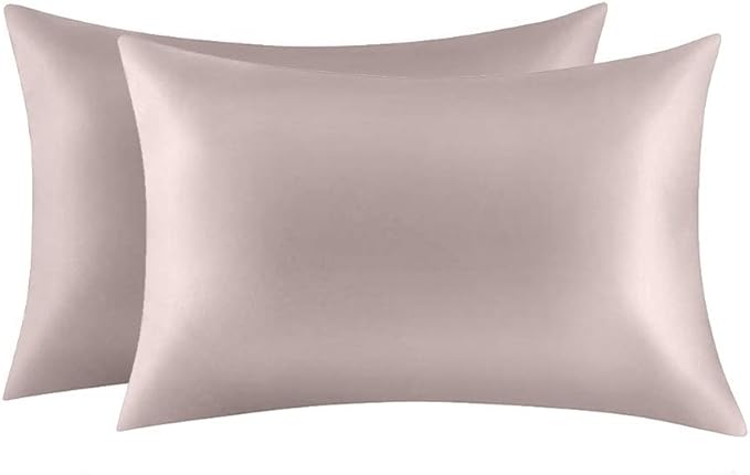 100% Mulberry Silk Pillowcases Set of 2 for Hair and Skin and Super Soft and Breathable Standard Size Nature Silk Pillowcases (Standard, Apricot Gray)