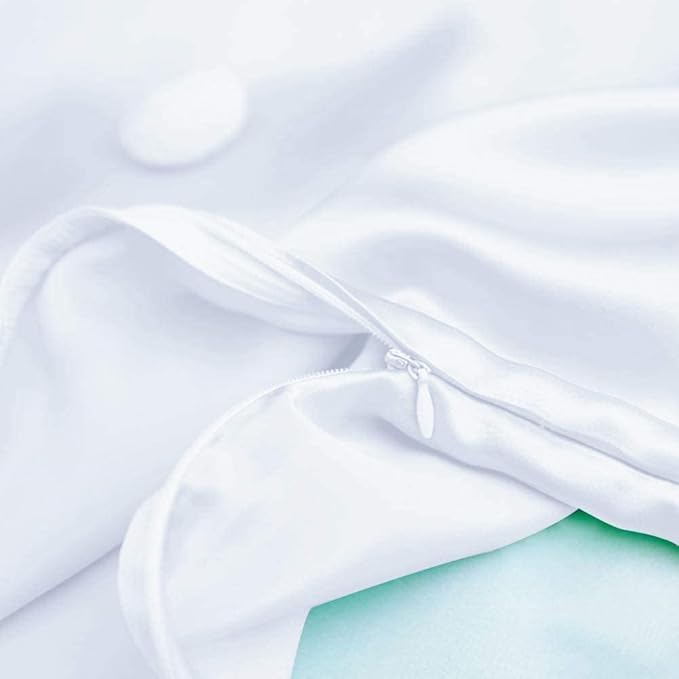 Satin Silk Pillowcase for Hair and Skin, Black Pillow Cases Standard Size Set of 4 Pack Super Soft Pillow Case with Zipper Closure (White, Standard(4 Pack))
