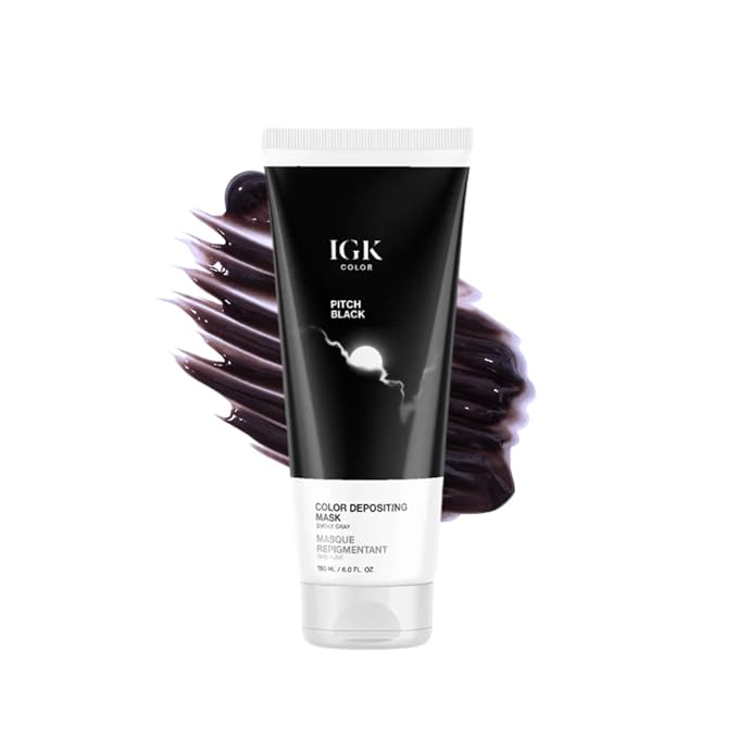 IGK Color Depositing Mask PITCH BLACK - Smoky Gray | Conditioning + Hydrate + Shine | Vegan + Cruelty Free | 6 Oz