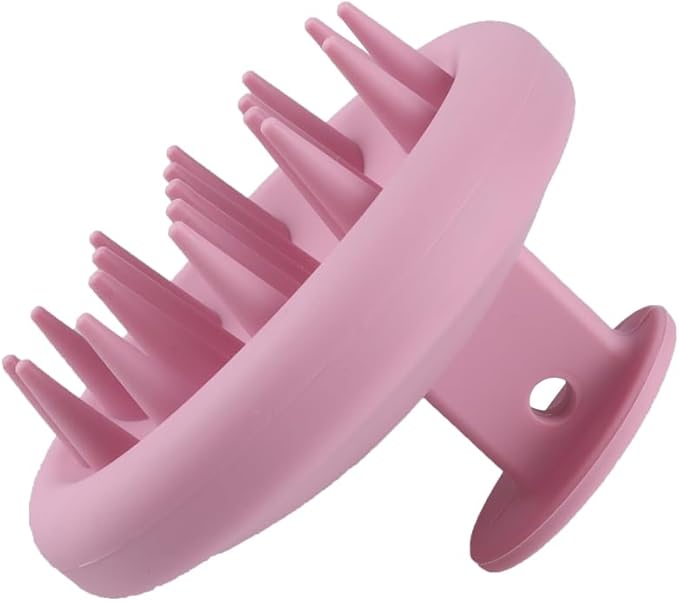 Silicone Scalp Massager Shampoo Brush Scrubber with Soft Bristles Exfoliator for Shower Dandruff Removal Wet Dry Hair Growth and Care Pink