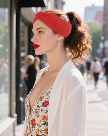 10 Pcs Wide Absorbent Sport Headbands for Women, Non-slip, Stretchy, Soft Cotton Twist Knotted Hair Bands for Daily Workout Yoga Running Sports