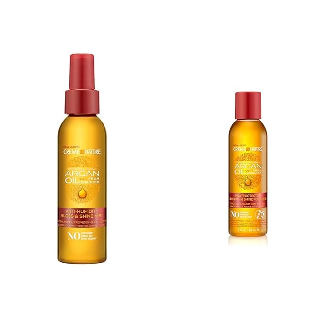 Creme of Nature Argan Oil Anti Humidity Gloss & Shine Mist With Heat Protection, Smooth & Shine Hair Polisher With Anti Frizz Control, 4 Fl Oz Each