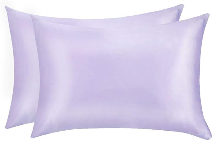 100% Mulberry Silk Pillowcases Set of 2 for Hair and Skin and Super Soft and Breathable Queen Size Nature Silk Pillowcases (Queen, Light Purple)