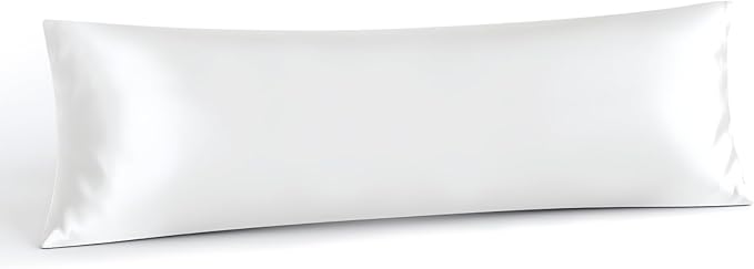 INFIIXSO Body Pillow Cover with Zipper, Luxury Mulberry Silk Body Pillow Case 20x54 Inches, Ultra Smooth and Soft Cooling Long Pillowcase, Gift for Women, Men(White)