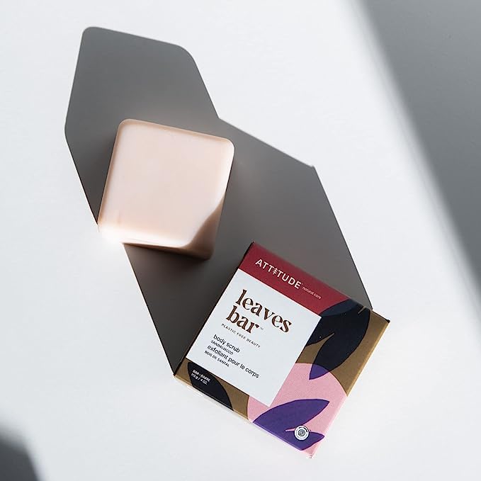 ATTITUDE Body Scrub Bar, Natural Origin, Gentle Exfoliator for Body and Foot, Nourishes and Softens Skin, Bamboo Powder & Shea Butter, EWG verified & Vegan, Sandalwood, 4 Oz