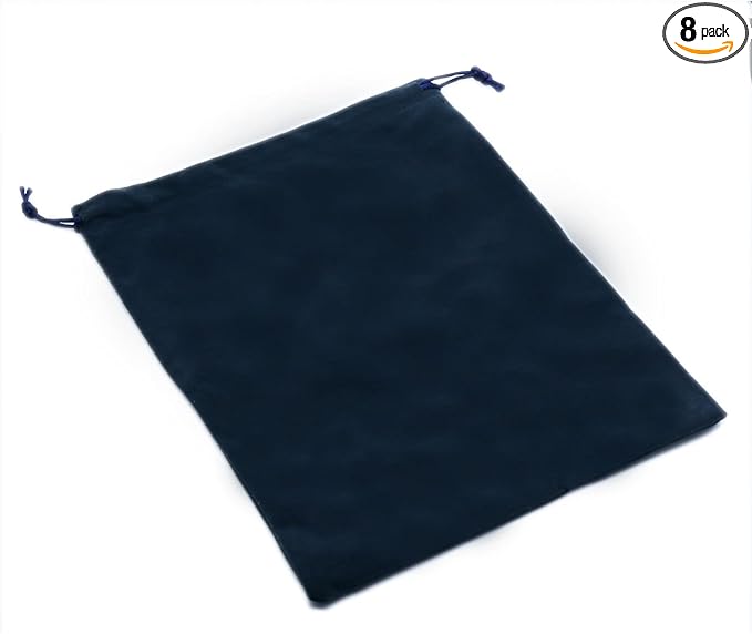 Aestivate 8 Pack Large Velvet Drawstring Pouch, Velvet Bag 8×10 Inch Storage Bag Cosmetics Pouches Dust Bag 8 Pieces (Navy Blue)
