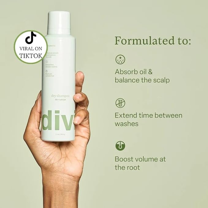 Divi Dry Shampoo Spray for Women - Formulated to Absorb Oil, Balance the Scalp and Extend Time Between Washes - Free of Benzene, Butane, Propane and Talc, 5.3oz (2 Pack)