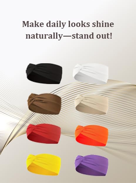 10 Pcs Wide Absorbent Sport Headbands for Women, Non-Slip, Stretchy, Soft Cotton Twist Knotted Hair Bands for Daily Workout Yoga Running Sports (Dark Brown, Light Pink)