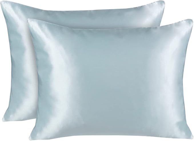BLISSFORD Satin Pillowcase with Zipper, for Hair and Skin Care, Feels Soft and Cool Like a Silk Pillowcase, Satin Pillow Cases 2 Pack, Slik Pillow Cover, Baby Blue - Queen Size, Set of 2