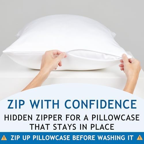 Pillow Cases - 100% Viscose Derived from Bamboo - Cooling Pillowcase - Standard Size, Cream, Set of 2 Zippered - for Hot Sleepers - Soft Pillow Covers - by Vegan Silk