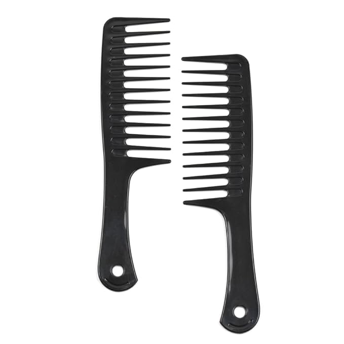 4 Pcs Wide Tooth Combs for Disentangling and Styling Long, Curly Hair (Black)
