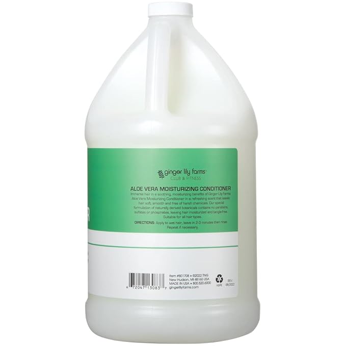 Ginger Lily Farms Club & Fitness Moisturizing Conditioner for Dry Hair, 100% Vegan & Cruelty-Free, Aloe Vera Scent, 1 Gallon (128 fl oz) Refill, white