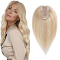 SEGO Human Hair Topper for Women, No Bangs Real Hair Topper with Anti-Slip Clips (8 Inch#18/613 Ash Blonde Mix Bleach Blonde)