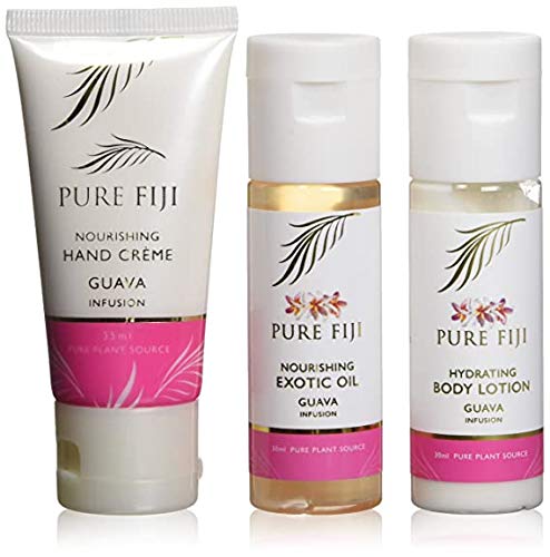 Pure Fiji Nourishing Trio, Ideal Spa Bath Gift Set for Women - Travel Kit - Includes Exotic Body Oil, Hydrating Body Lotion For Women and Nourishing Hand Cream, Guava Scent