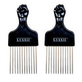 (2 Pack) 6.75" Black Fist Metal Afro Pick Lift Hair Comb Detangle Wig Braid Hair Man Styling Comb