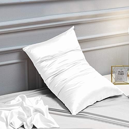 NTBAY 12 Pack Satin Queen Pillowcases for Hair and Skin, Luxurious and Silky Pillow Cases with Envelope Closure, 20 x 30 Inches, White