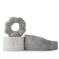 VOLO Luna Gray Spa Headband & Scrunchie Set for Women | Towel Hair Accessories for Makeup, Washing Face, Self Care & Skin Care | Ultra Soft, Absorbent & Stretchy | Perfect Pair Bundle | Microfiber