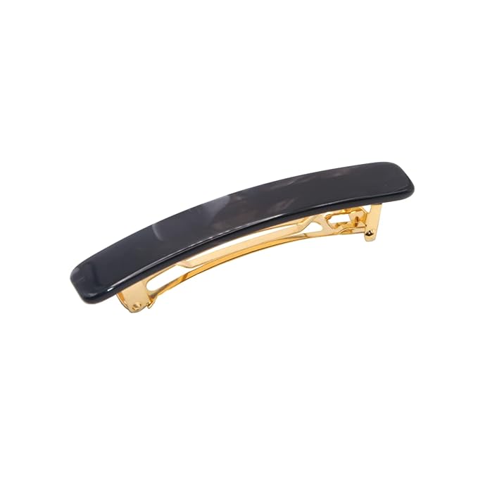 French Amie Small 2 1/4 inch Celluloid Handmade Hair Barrette No Slip Grip Durable Styling Women Hair Accessories Hair Clip for Girls, Made in France(Black)