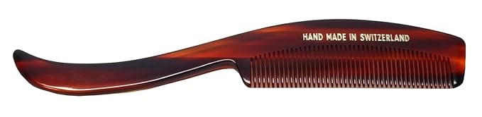 Handmade Wide Tooth Mustache Beard Comb - Swiss Craftsmanship, Tortoise Havana Acetate, Thick Coarse Hair, Pocket Sized, Facial Hair Grooming, Beard Straightener, Growth Care, Styling, Wet Comb