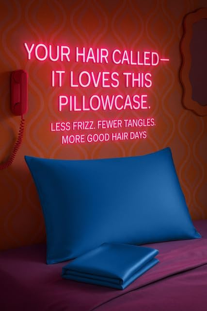 BLISSFORD Royal Blue Satin Pillowcase with Zipper, for Hair and Skin Care, Feels Soft and Cool Like a Silk Pillowcase, Satin Pillow Cases 2 Pack, Slik Pillow Cover, King Size - Set of 2
