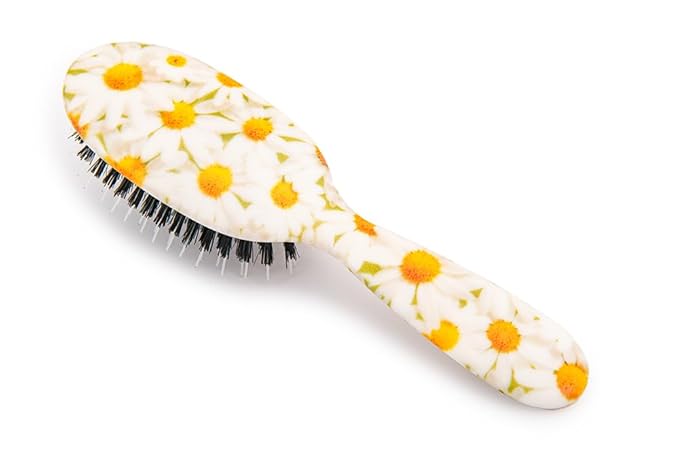 Rock & Ruddle Natural Mixed Boar Bristle Hair Brush for Women and Kids (Small/Travel Size, 17.5cm) - Perfect for Wet or Dry Hair, Detangling Smoothing Blowdrying - Made in UK - Dizzy Daises