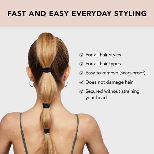 Kitsch Black Hair Ties No Damage - Strong, Stretchy Hair Bands | Soft Nylon Ponytail Holders, Snag-Free Rubber Bands, Perfect for Updos & Braids | Ideal Gifts for Women - Black, 6pcs